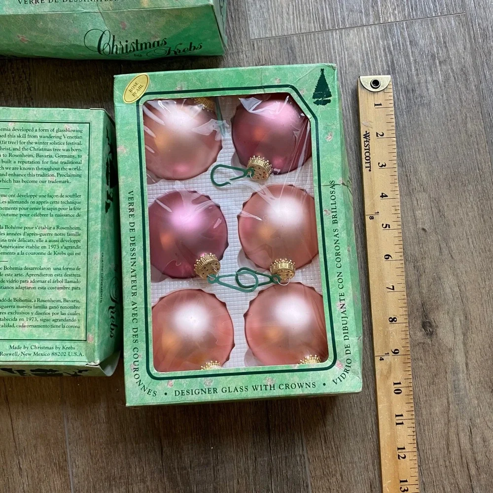Vintage Christmas by Krebs Pink Rose Pearl Glass Ornaments Set of 16 USA Made